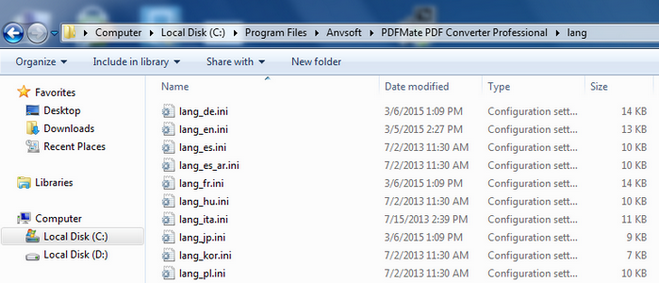 Language subfolder of PDFMate PDF Converter Professional