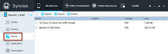 Transfer ebooks from pc to iPad with Syncios