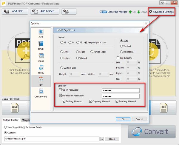 PDFMate Password Settings