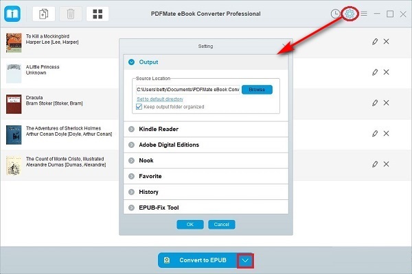 Set Output Format as EPUB