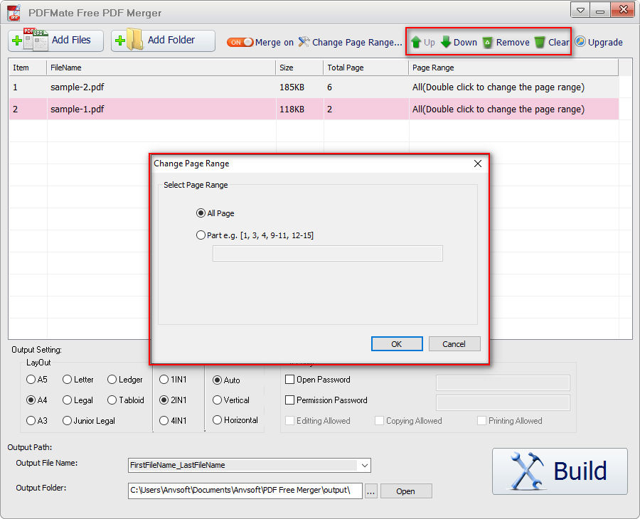 PDF Sequence and page range setting